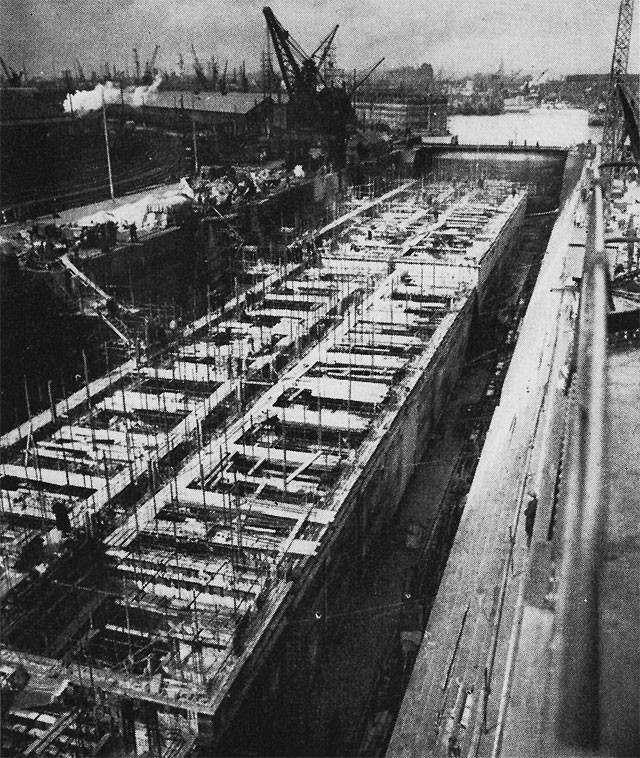 Image of some caissons under construction in British yards.