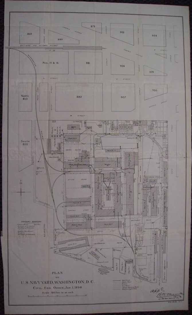 Plan of US Navy Yard Washington - 1890
