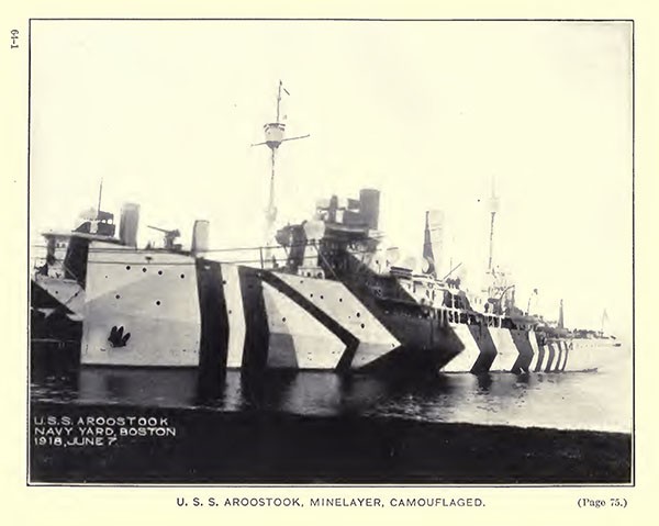 USS Aroostook, minelayer, camouflaged.