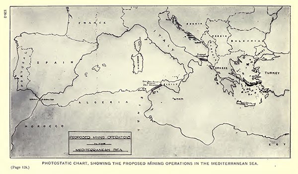 Photostatic chart, showing the proposed mining operations in the Mediterranean Sea.
