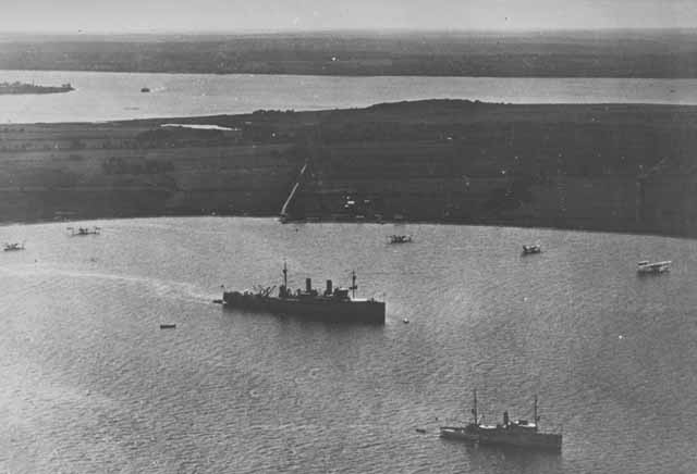Shawmut, Sandpiper, and flying boats enroute to Hampton Roads to participate in bombing experiments off Virginia Capes, April 1921.