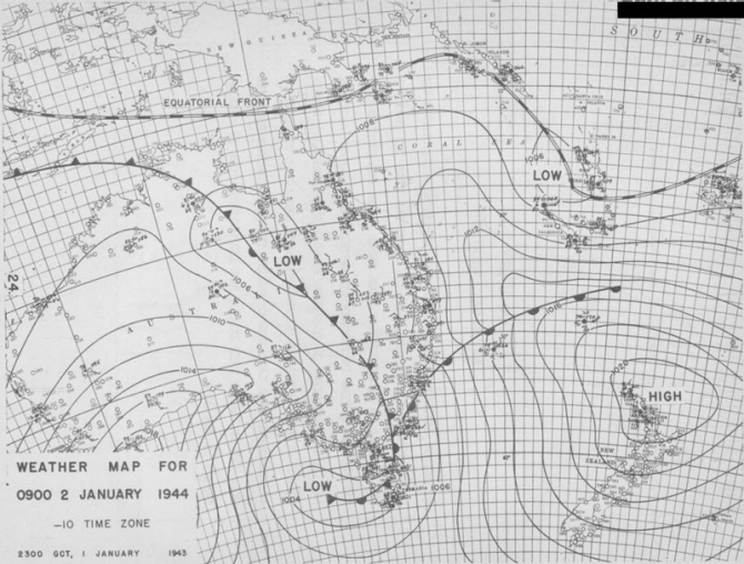 Weather map for 0900 2 January 1944.