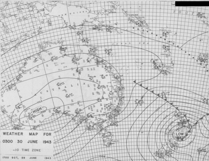 Weather map for 0300, 30 June 1943.