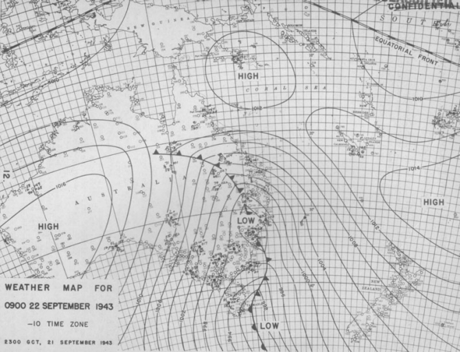 Weather map for 0900, 22 September 1943.