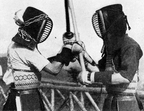 The boys practicing "Kendo" were really strengthening themselves for war by beating each other over the heads with sticks.