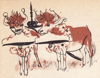 Illustration of 2 cows.
