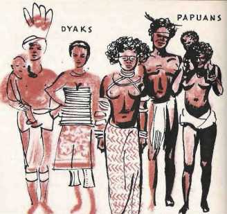 Illustration of Indonesians - Dyaks and Papuans.