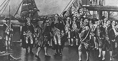 Washington Visits the French Fleet," from the painting by Percy Moran.