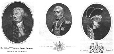 Left to right: Admirals Thomas Graves, Samuel Hood, and George Rodney.