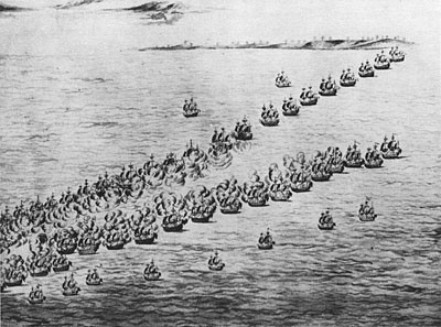 The Battle off the Virginia Capes. Note van ships of both sides closely engaged.