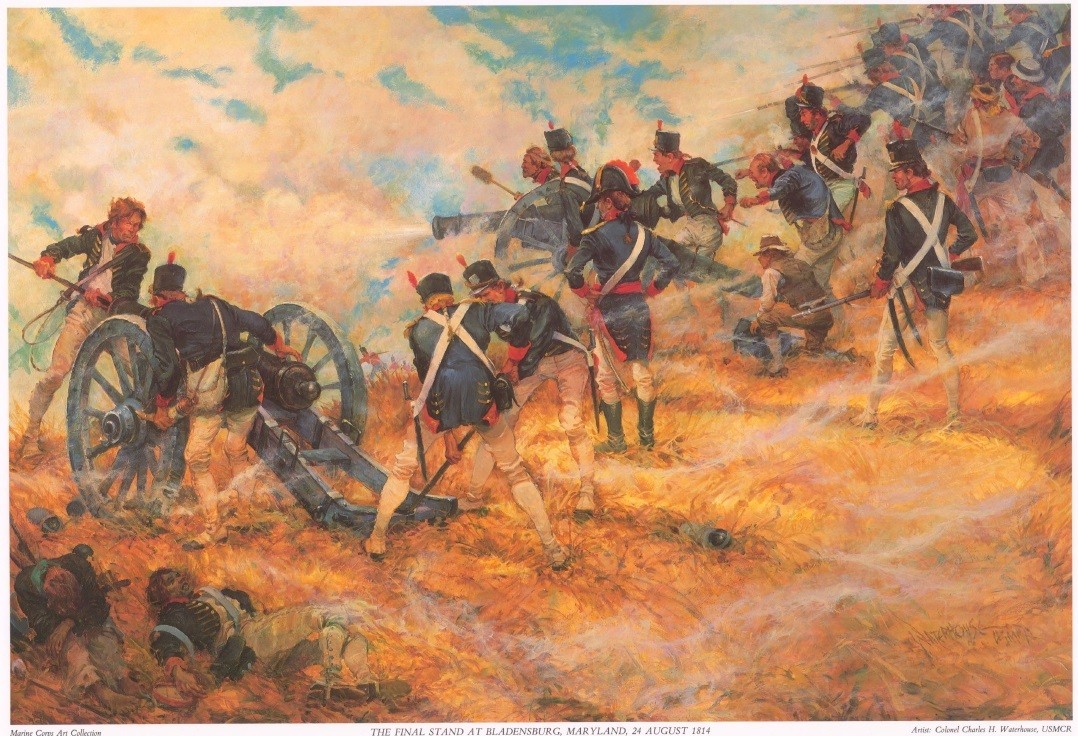 Painting by artist Colonel Charles H. Waterhouse, USMCR titled: 'Final Stand at Bladensburg Maryland 24 August 1814'