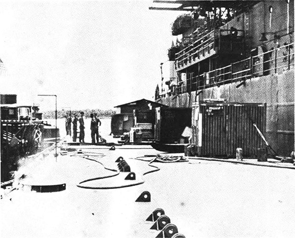 Figure B-2. Ammi barge moored alongside barracks ship.