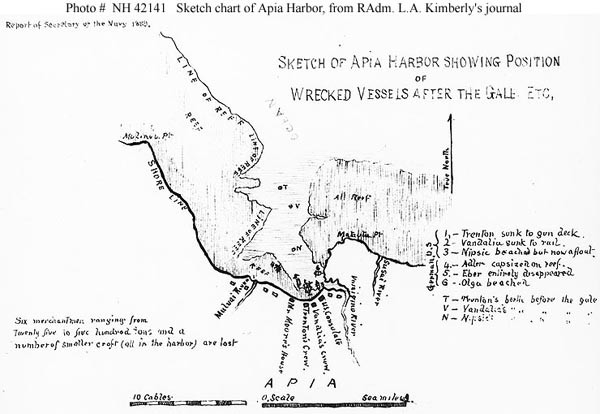 Sketch of Apia Harbor Showing Position of Wrecked Vessels After the Gale, etc.