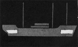 Silhouette of a ship with lazareete sections highlighted.