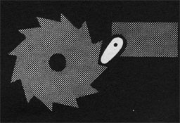 Drawing of a circular saw blade and a pawl enageged in the teeth.