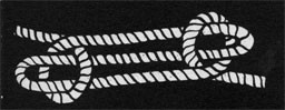 Drawing of a rope tied into a sheepshank knot.