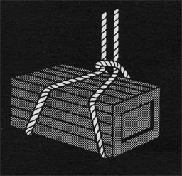 Drawing of a crate in a rope sling.