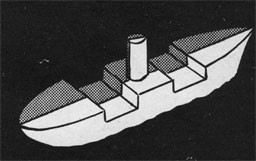 Silhouette of a ship with the starboard side highlighted
