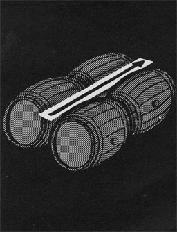 Drawing of four barrels and an arrow showing the cantline.