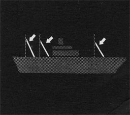 Silhouette of ship with arrows indicating backstays.