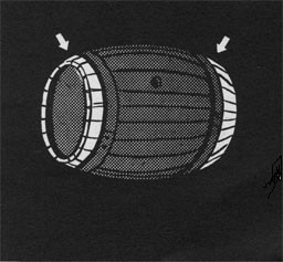 Drawing of a barrel with arrows pointing at the chimes.