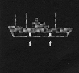 Silhouette of ship with arrows pointing to the coffer dam space.