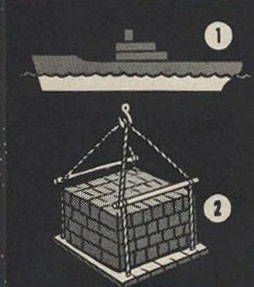 Two drawings - one showing the depth of a vessel below the waterline, the other a sling load of cargo.