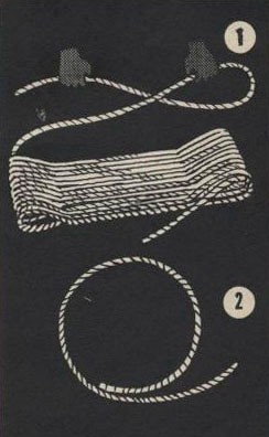 Drawing of two hands laying rope down and a piece of rope in a circle.