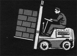 Drawing of a man driving a fork truck.