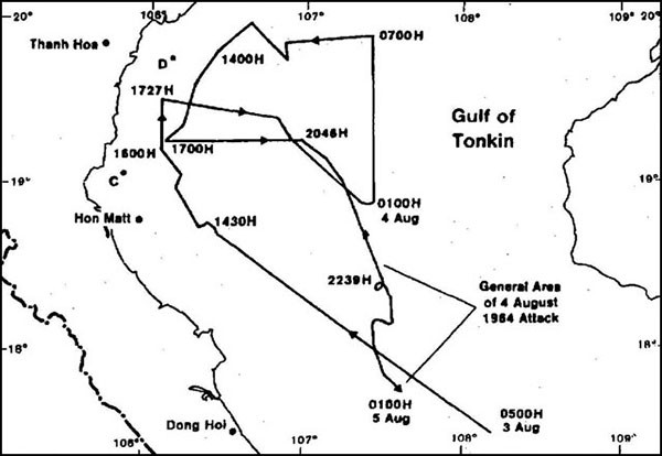 Gulf of Tonkin track, 3-5 August 1964