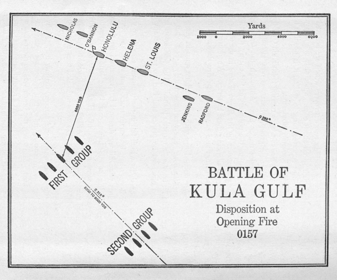 Battle of Kula Gulf Disposition at Opening Fire 0157