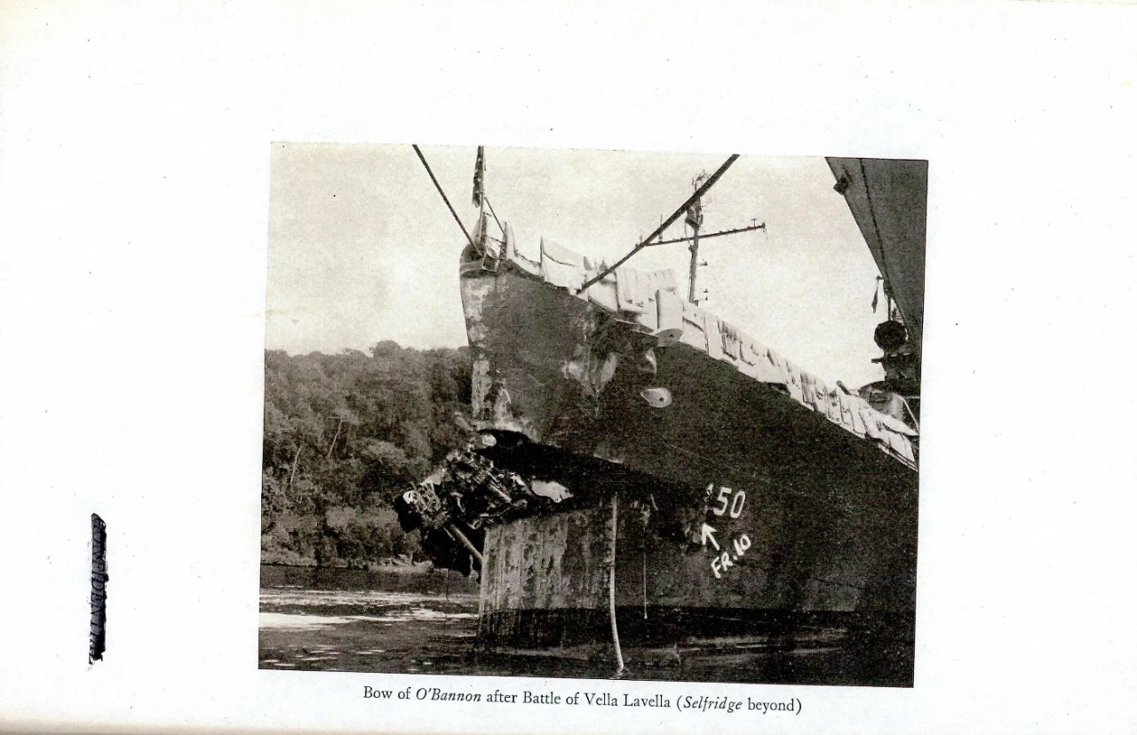 Bow of O'Bannon after Battle of Vella Lavella