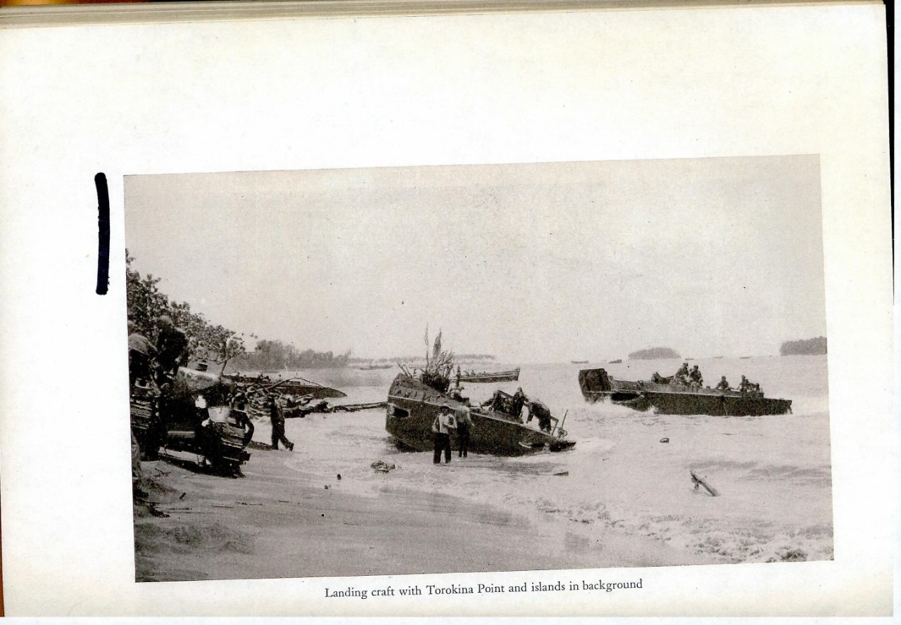 Landing craft with Torokina Point and islands in background