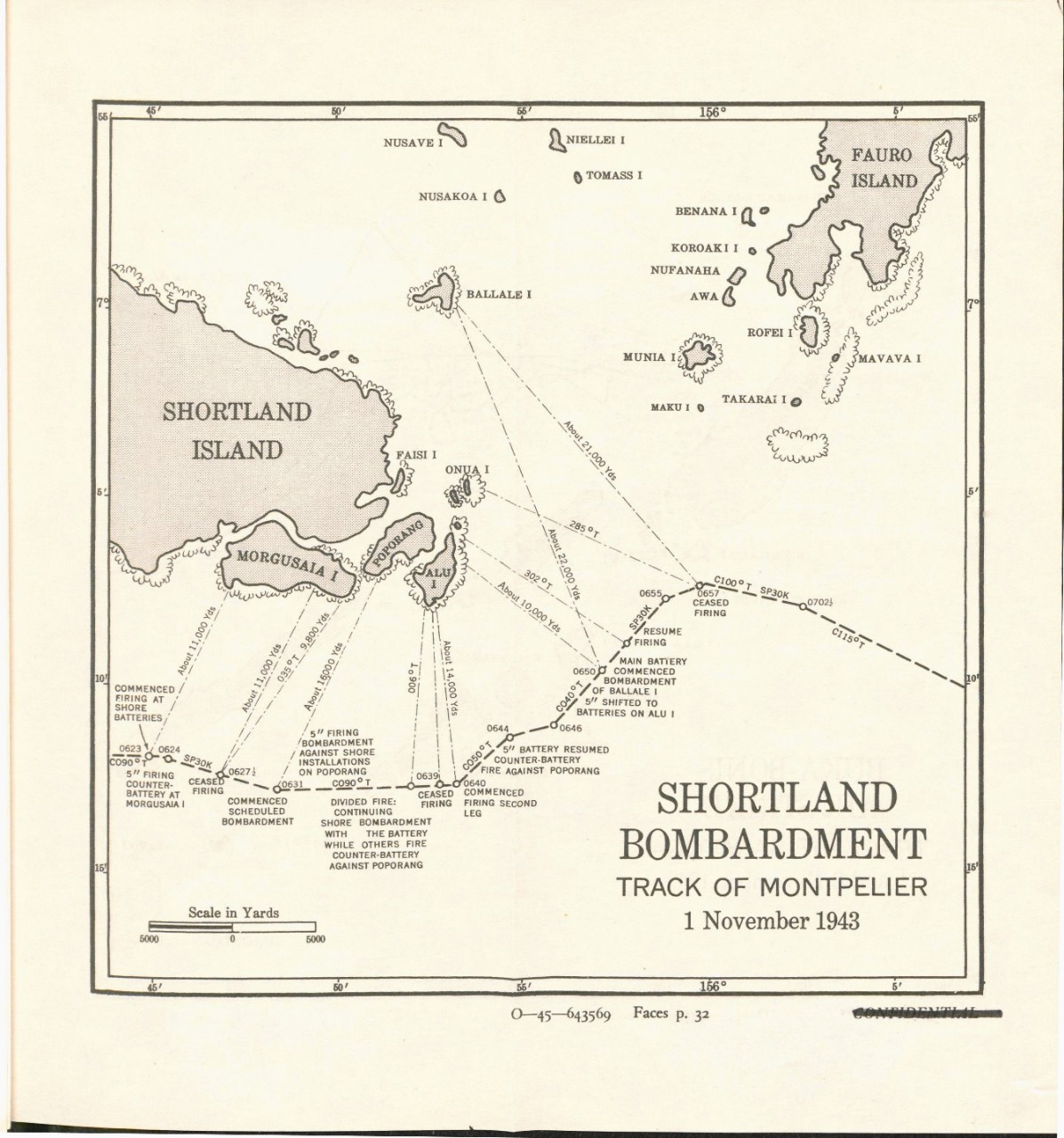 Shortland Bombardment Track of Montpeller, 1 November 1943