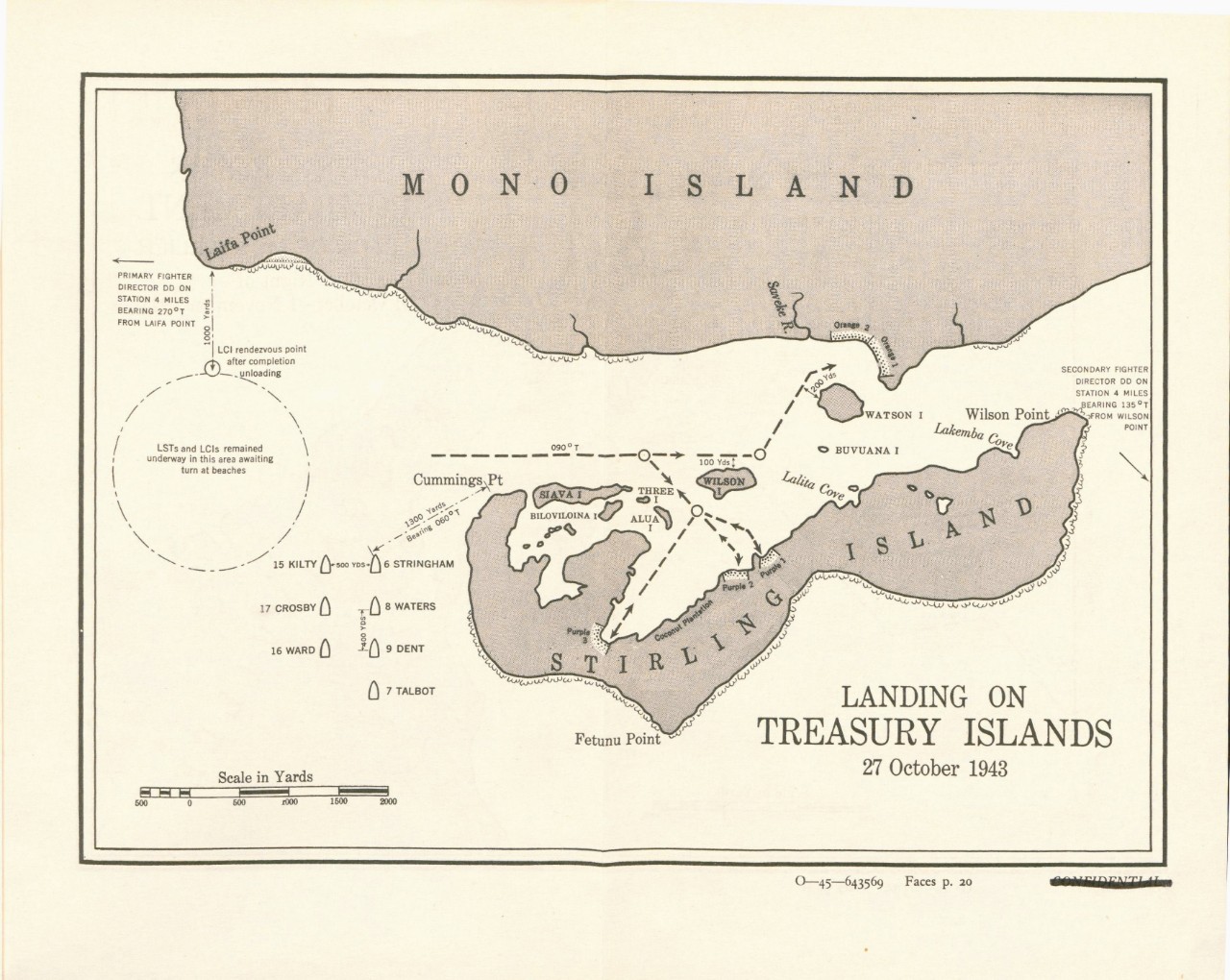 Map of Landing on Treasury Island 27 October 1943
