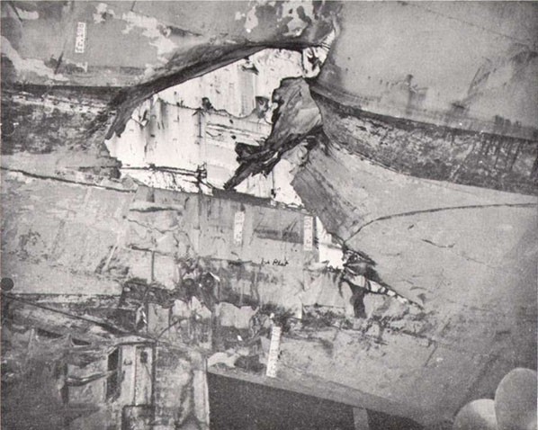 Photo 73: INTREPID (CV 11) Damage to starboard side and rudder.