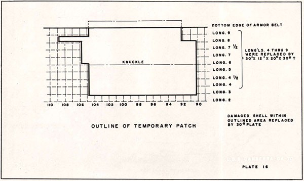 PLATE 16 - OUTLINE OF TEMPORARY PATCH - U.S.S. CANBERRA CA-70.