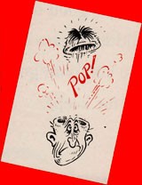 Caricature of the top of a man's head popping off