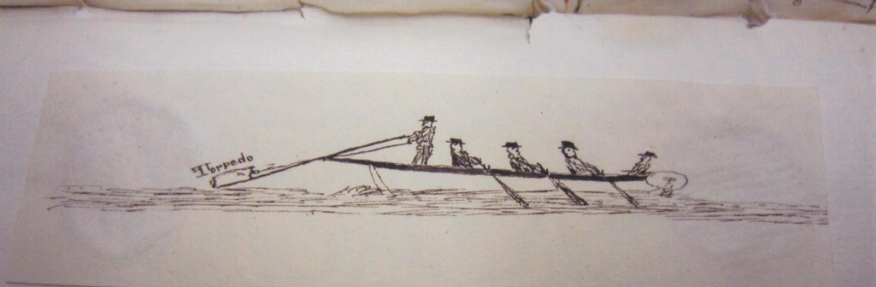 Rodgers journal sketch of Fulton’s Torpedo Boat in operation.