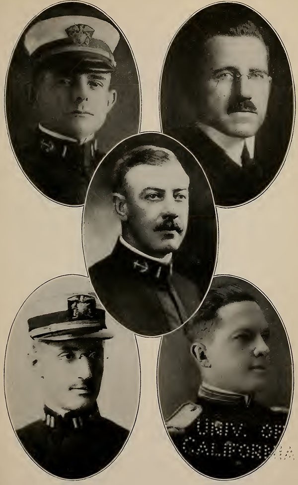 Oval shaped portraits of five commanding officers.