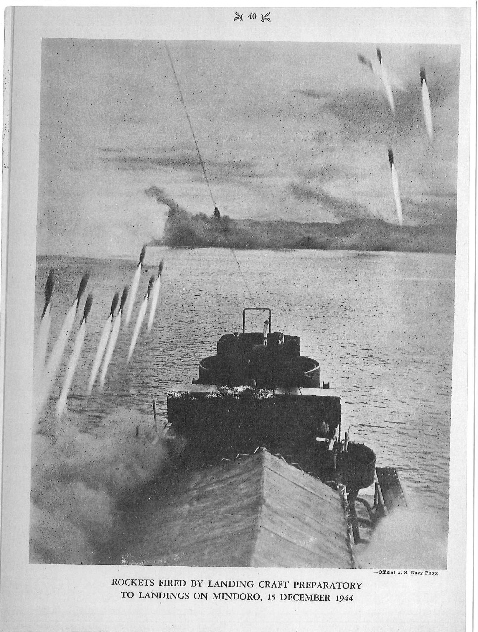 Rockets fired by landing craft preparatory to landing on Mindoro, 15 December
