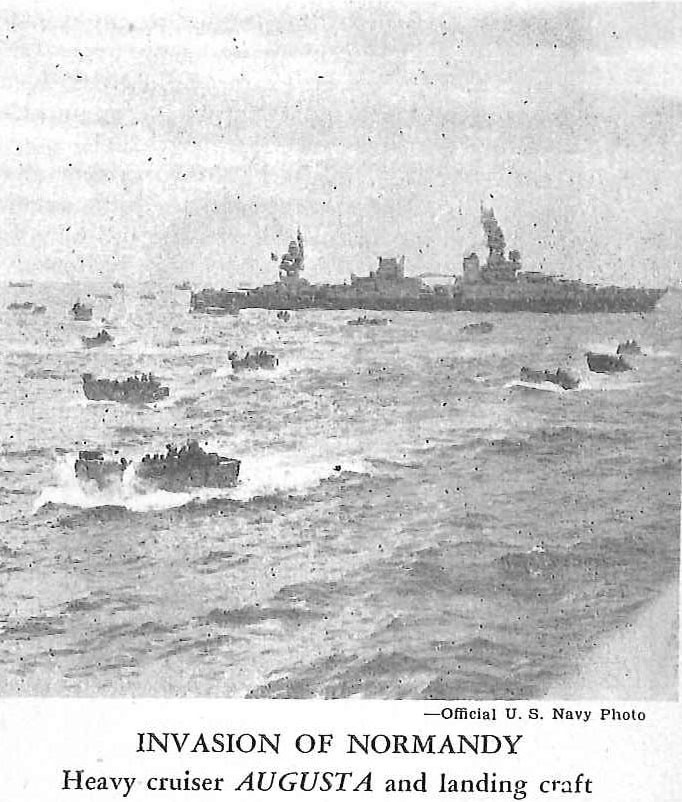 Invasion of Normandy, heavy cruiser Augusta and landing craft