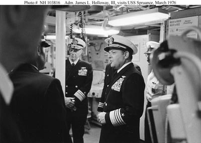 Image - Admiral James Holloway, III, visits USS Spruance, March 1976.