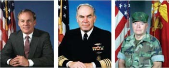 Image - (L-R) Secretary of the Navy H. Lawrence Garrett, III - CNO Frank B. Kelso, II - CMC Gen Alfred M. Gray, Jr.