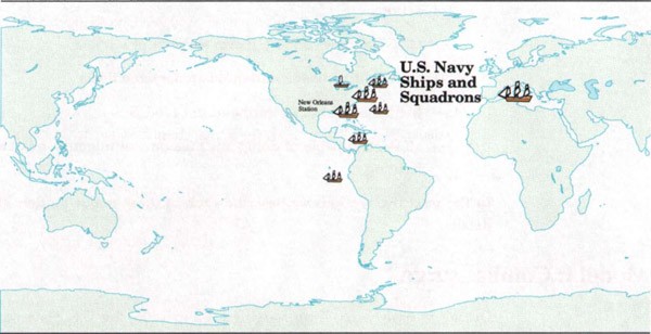Image of world map with US Navy deployment, 1789-1815