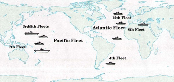Image of world map with US Navy deployment, 1943-1945