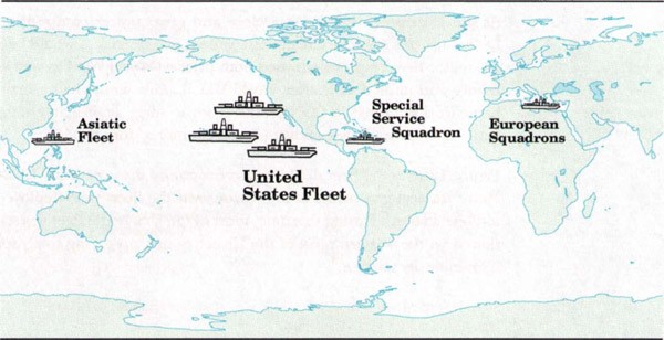Image of world map with US Navy deployment, 1922-1937