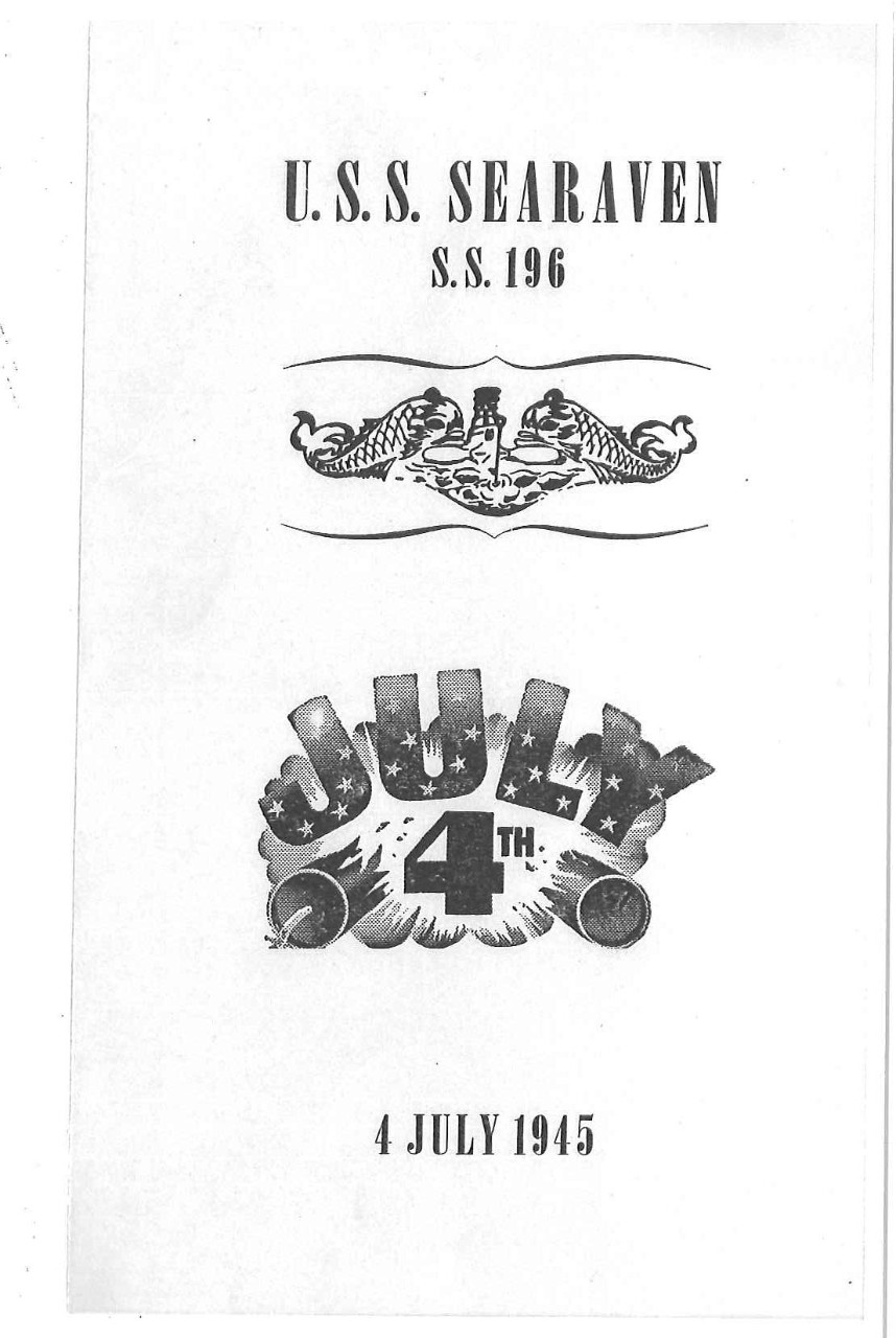 Cover of USS Searaven (Submarine) SS 196 4 July 1945 Menu