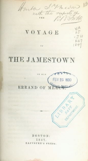 Image of the cover to'Voyage of the Jamestown on Her Errand of Mercy'