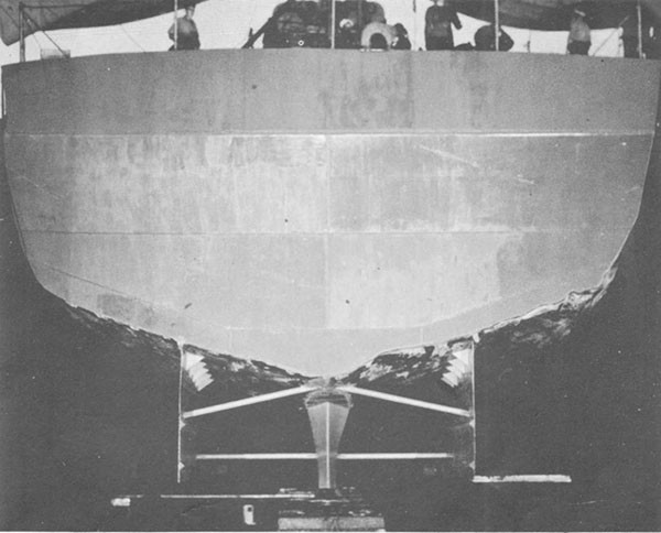 Photo 61: Stern view after temporary repairs were completed.